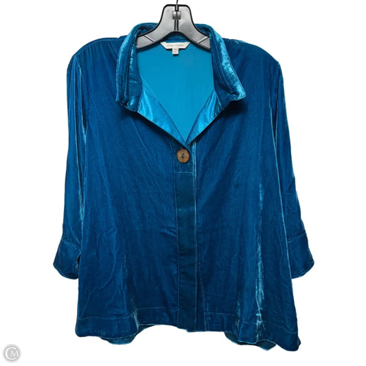 Velvet Essentials Top Long Sleeve By John Mark In Blue, Size: Mp