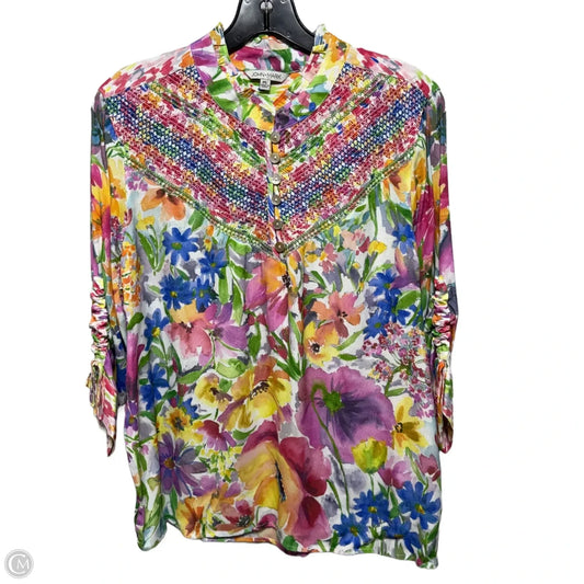 Spring Time Top Long Sleeve By John Mark In Floral Print, Size: Lp