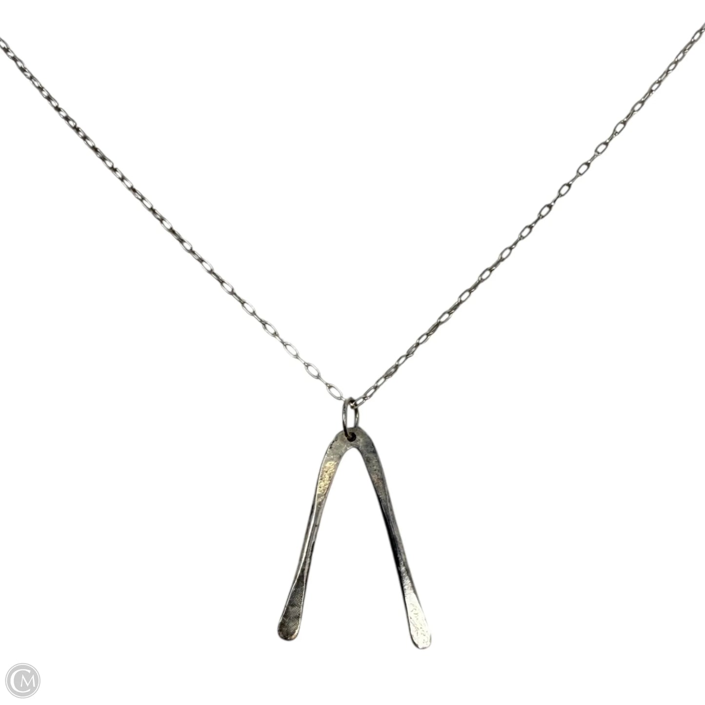 Silver Tone Wishbone Pendant On Sterling Silver Chain