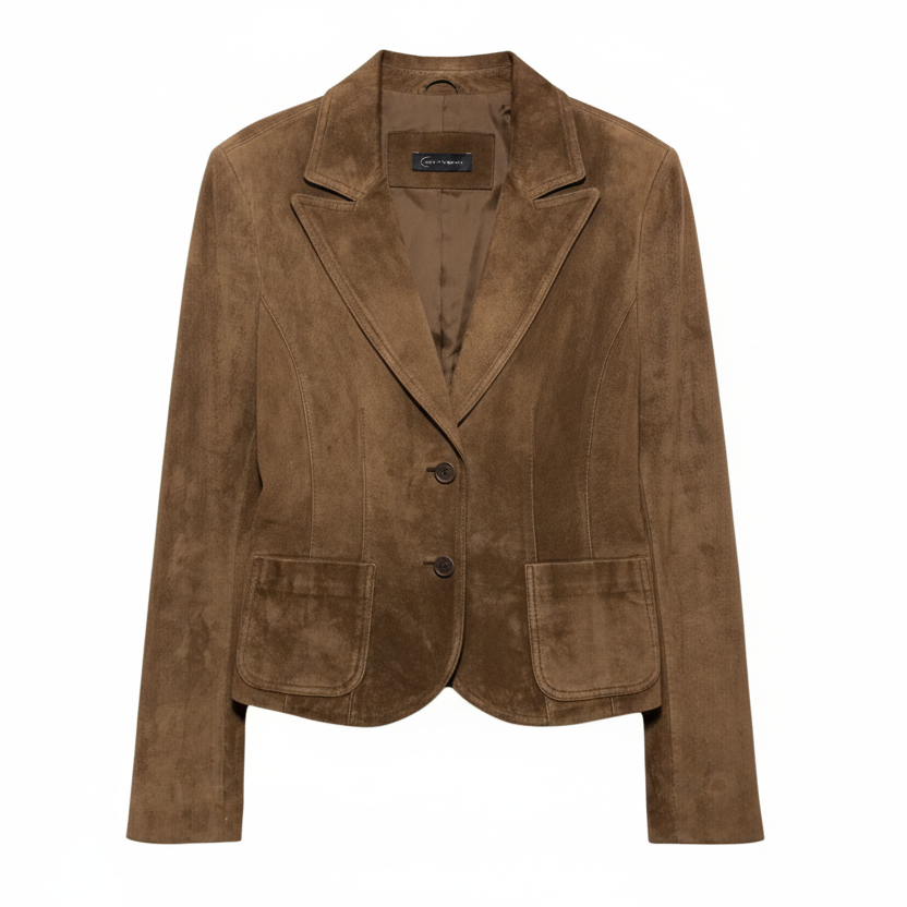 Vintage Suede Blazer Jacket Leather By Context In Brown, Size: M