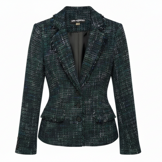 Fringe-Trimmed Tweed Blazer Designer By Karl Lagerfeld In Multi-colored, Size: 8