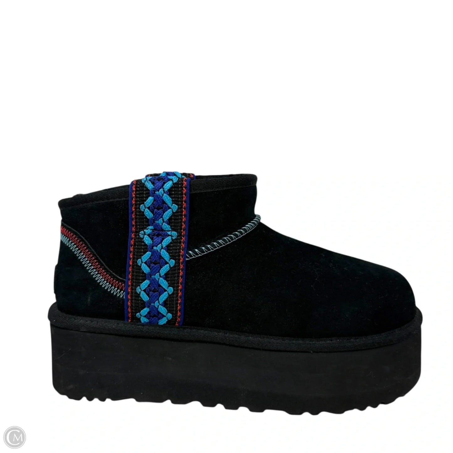 Classic Ultra Mini Braid Platform Boots Designer By Ugg In Black, Size: 9