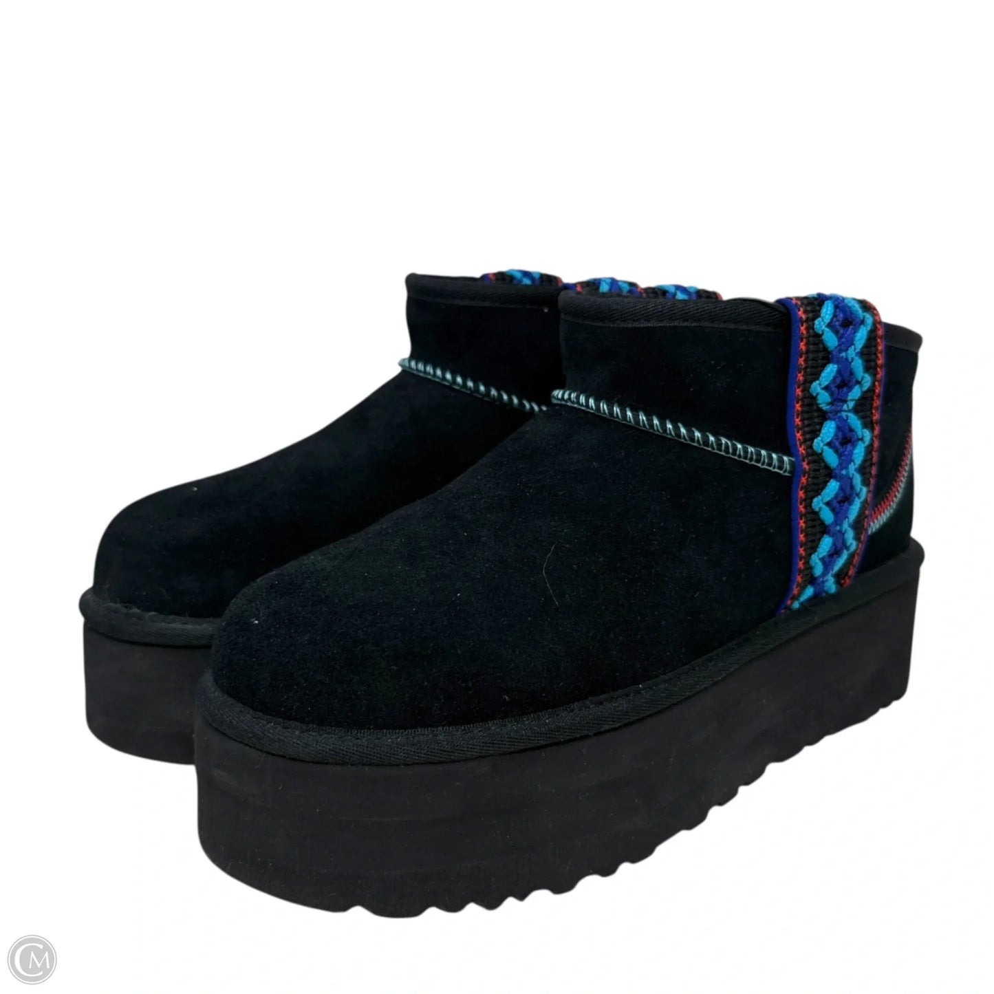 Classic Ultra Mini Braid Platform Boots Designer By Ugg In Black, Size: 9