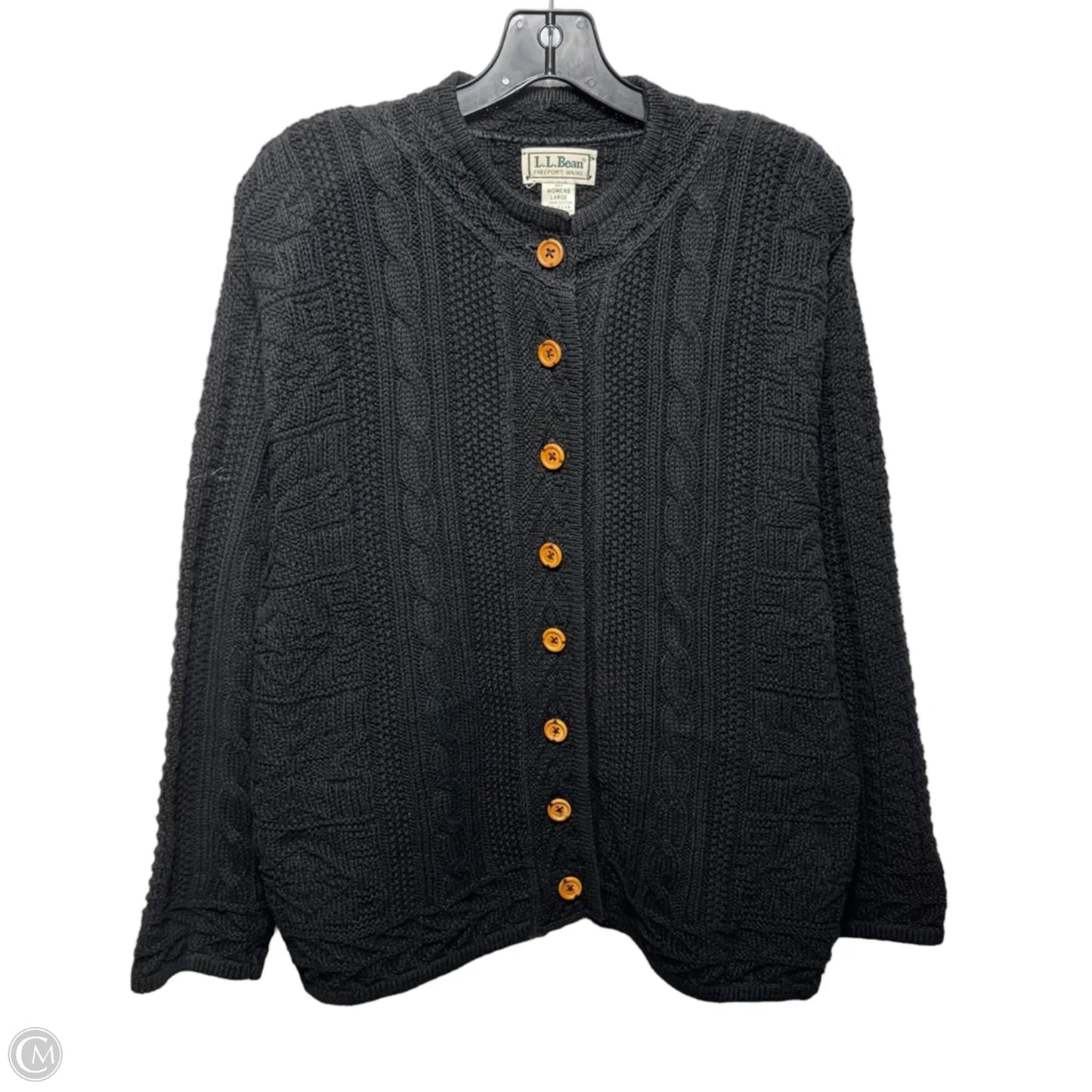 Cotton Sweater Cardigan By L.l. Bean In Black, Size: L
