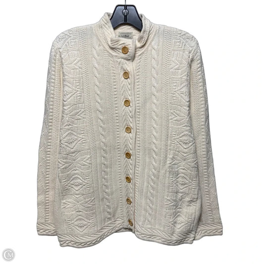 Cotton Sweater Cardigan By L.l. Bean In Cream, Size: L