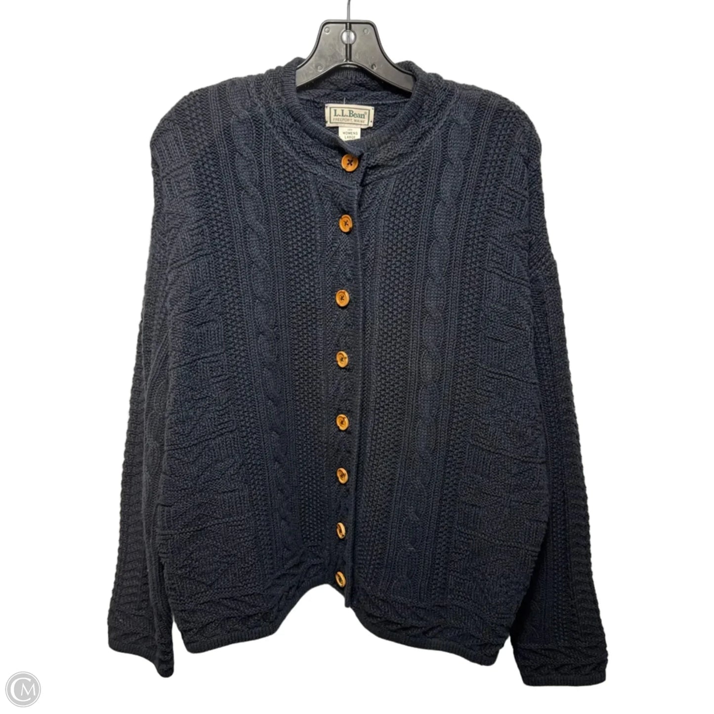 Cotton Sweater Cardigan By L.l. Bean In Navy, Size: L
