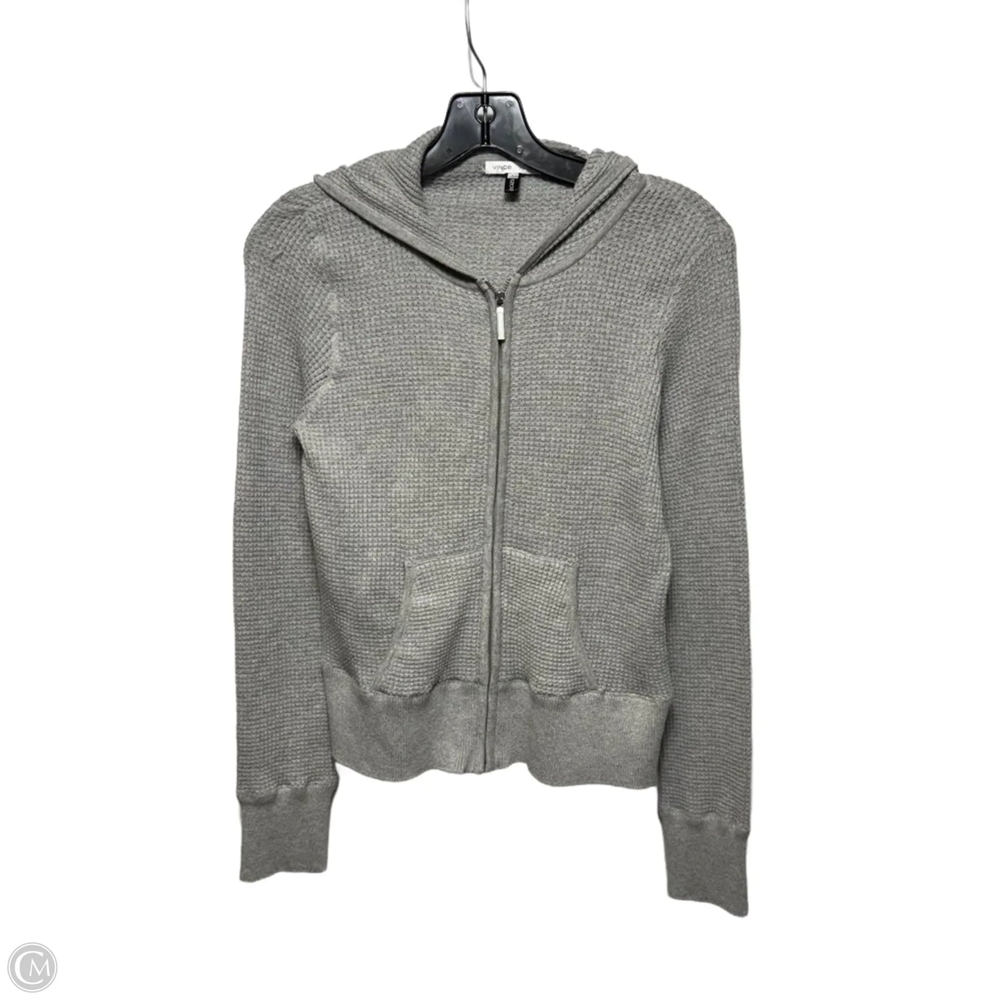 Waffle Knit Zip Front Hooded Cardigan Sweater By Vince In Grey, Size: L