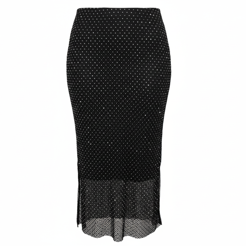 Embellished Mesh Midi Skirt By Sincerely Jules In Black, Size: M