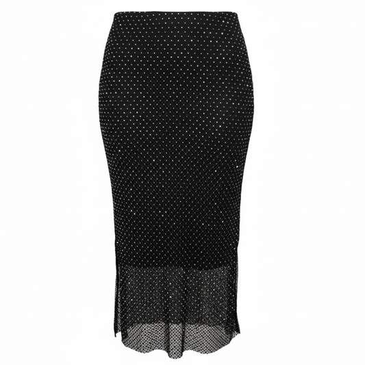 Embellished Mesh Midi Skirt By Sincerely Jules In Black, Size: M