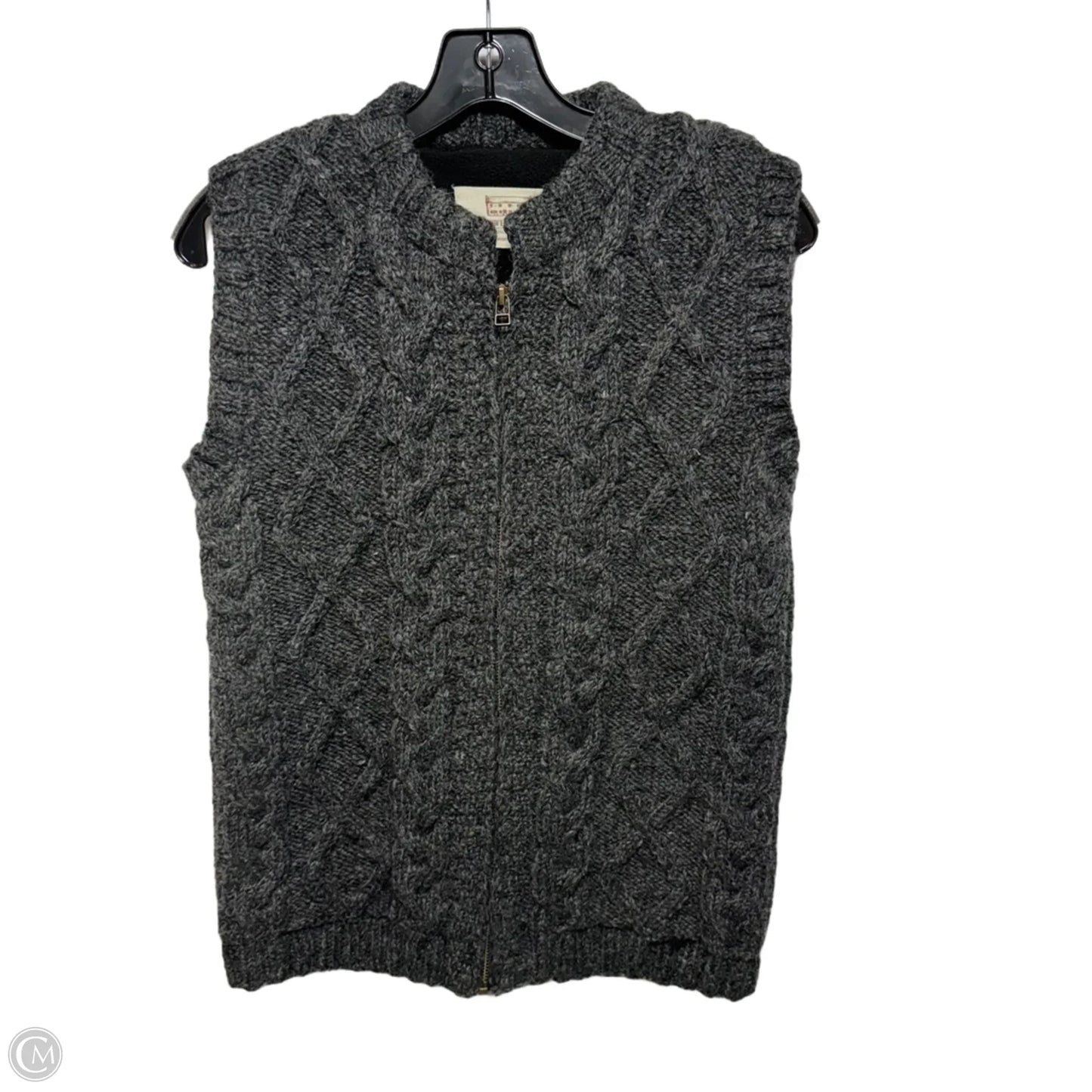 Cable Knit Body Warmer Sweater Vest By Aran Sweater Market In Grey, Size: S