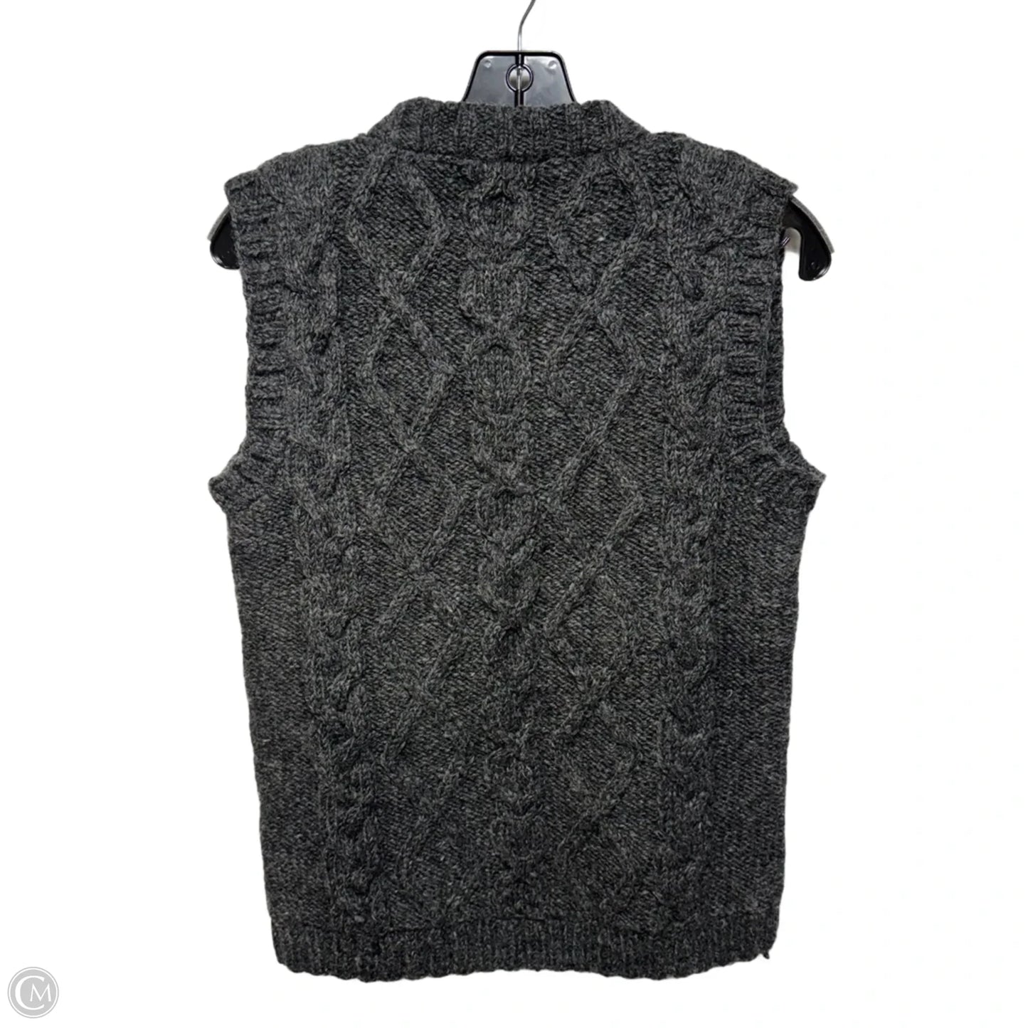 Cable Knit Body Warmer Sweater Vest By Aran Sweater Market In Grey, Size: S