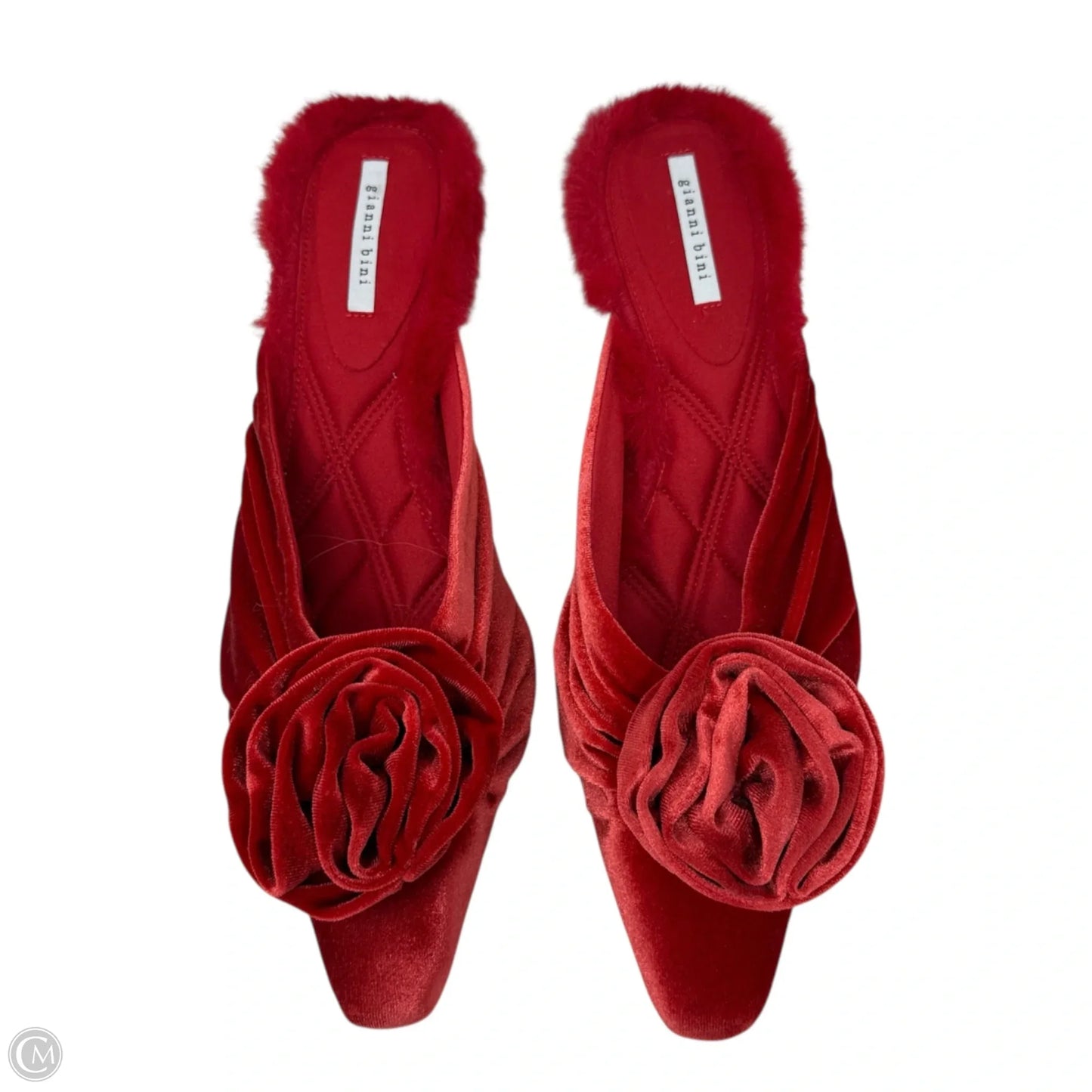 Emery Velvet & Faux Fur Kitten Heel Dress Mules By Gianni Bini In Red, Size: 10
