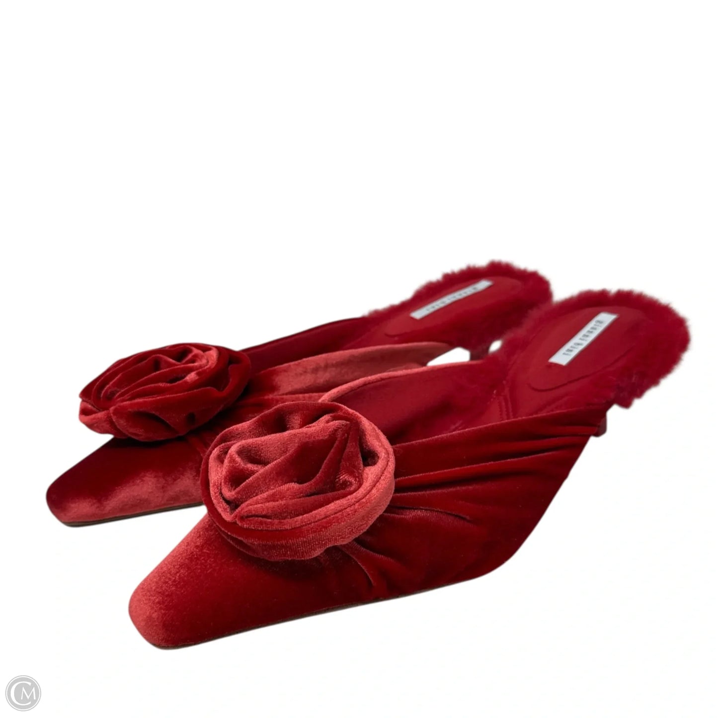 Emery Velvet & Faux Fur Kitten Heel Dress Mules By Gianni Bini In Red, Size: 10