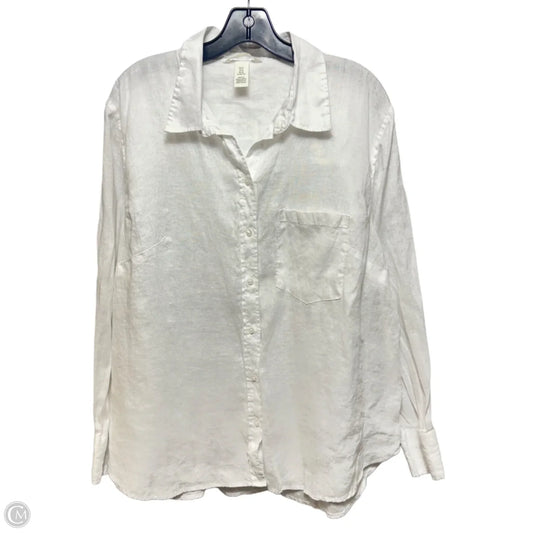 Linen Top Long Sleeve By H&m In White, Size: Xl