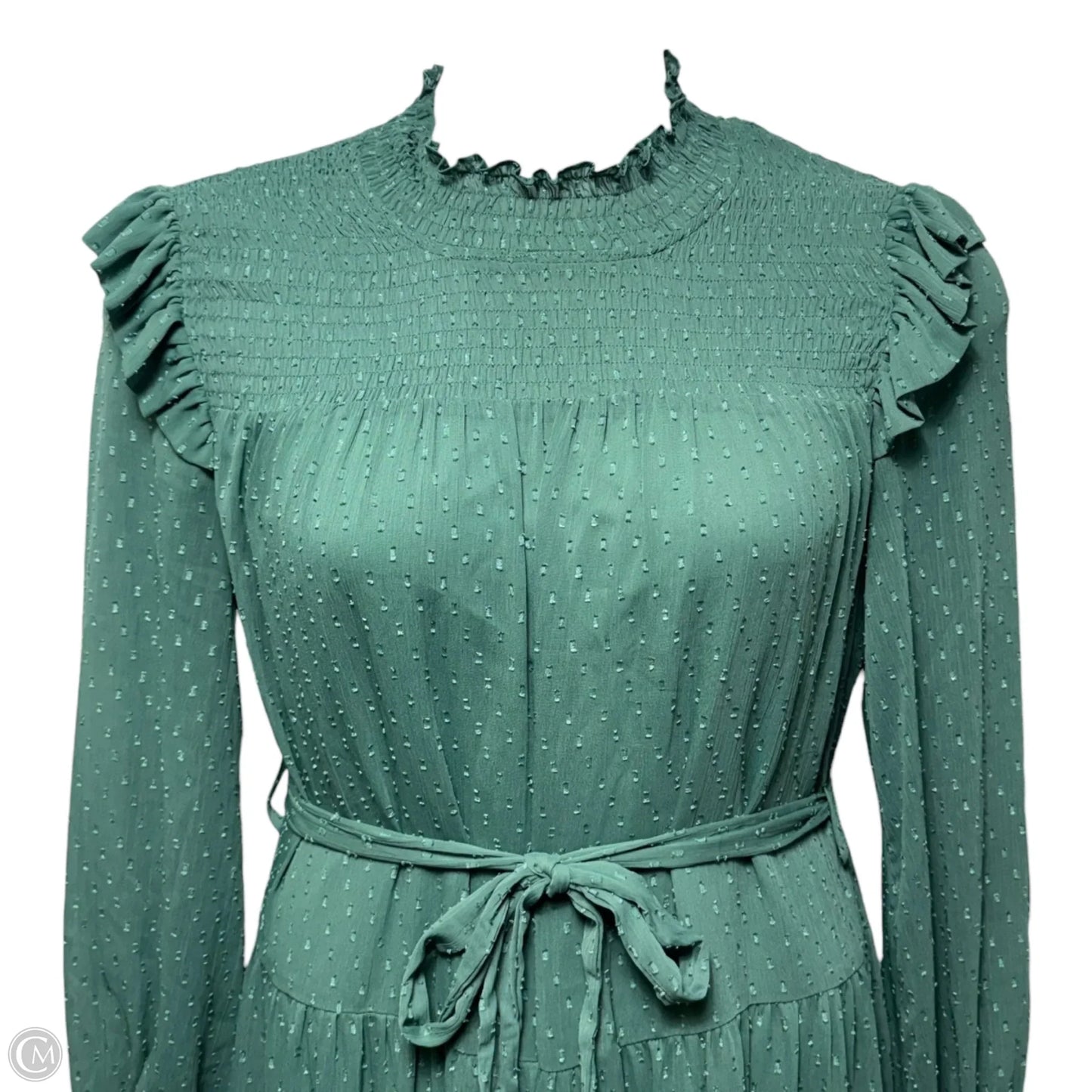 Swiss Dot Smocked Maxi Dress By English Factory In Green, Size: M