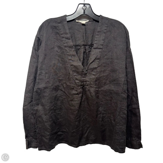 Linen Top Long Sleeve By Grade & Gather In Grey, Size: L