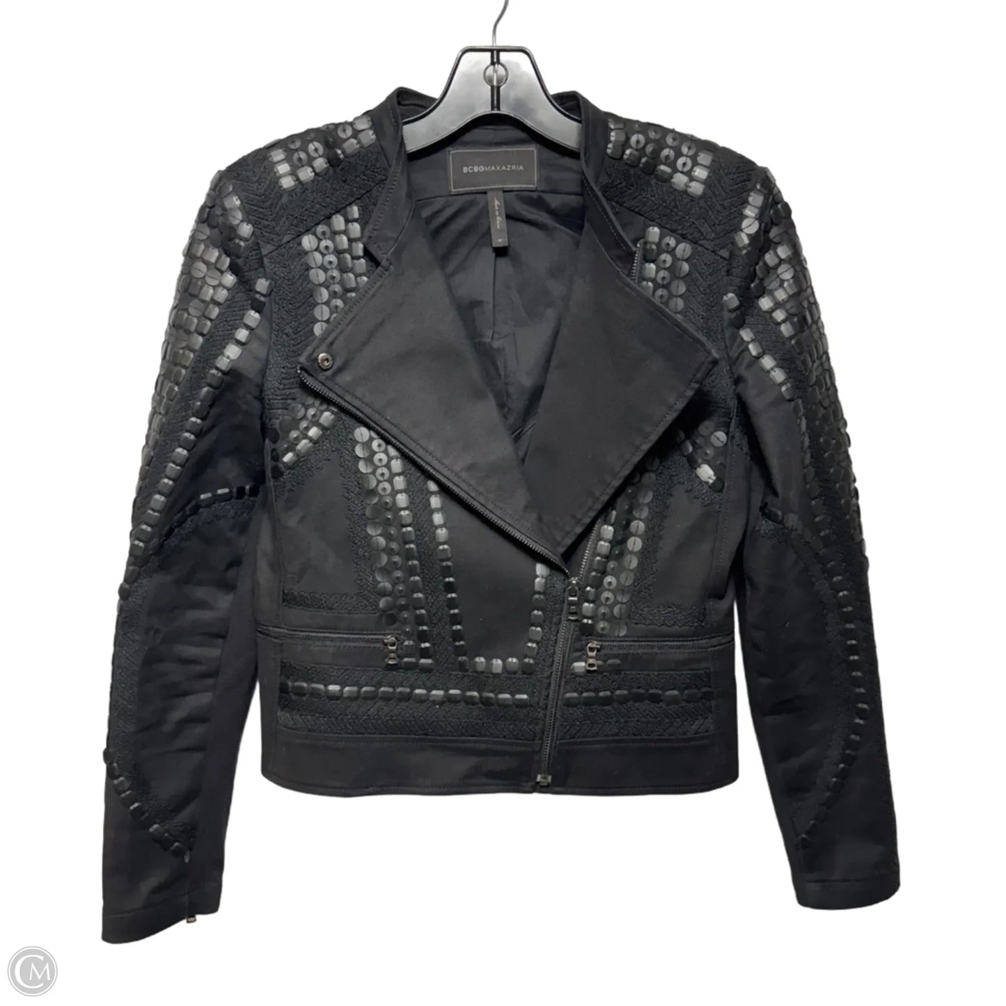 Jaison Sequin Cropped Moto Jacket By Bcbgmaxazria In Black, Size: M