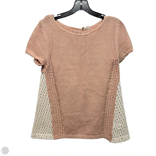 Eyelet Sweater Short Sleeve By Moth In Cream & Pink, Size: S