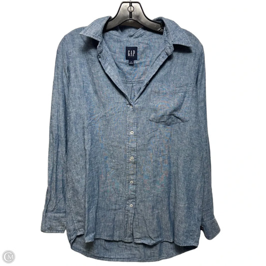 Linen Blend Top Long Sleeve By Gap In Blue, Size: S