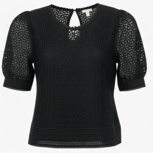 Lace Puff Sleeve Top By Pinky In Black, Size: M
