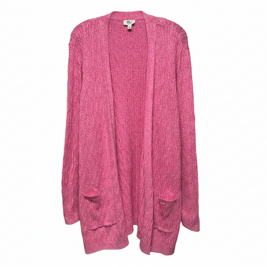 Plus Size Long Sleeve Cable Knit Cardigan Sweater By Kim Rogers In Pink, Size: 2X