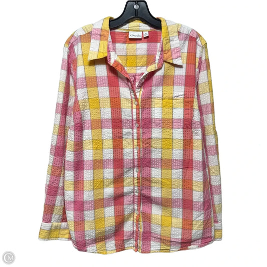 Top Long Sleeve By Kim Rogers In Checkered Pattern, Size: 2x