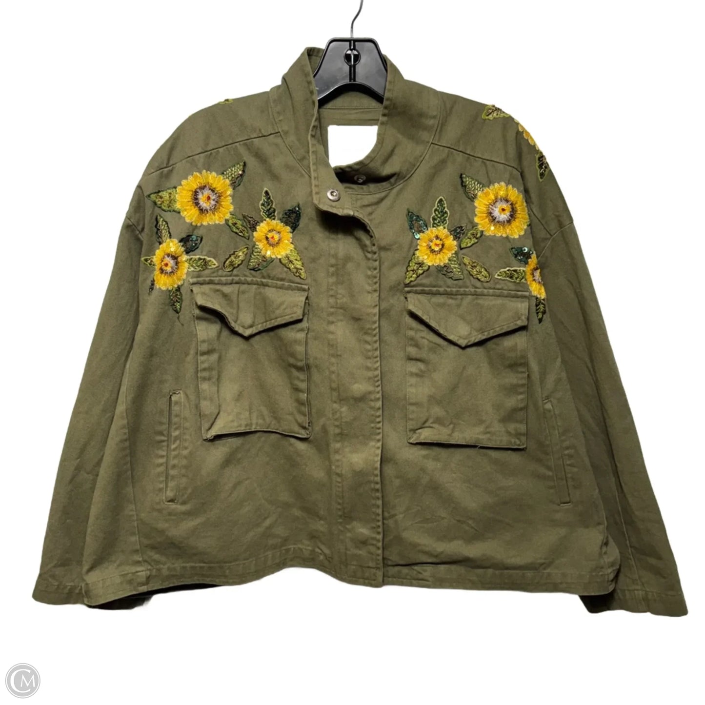 Sunflower Embroidered Utility Jacket By Mango In Green, Size: XS