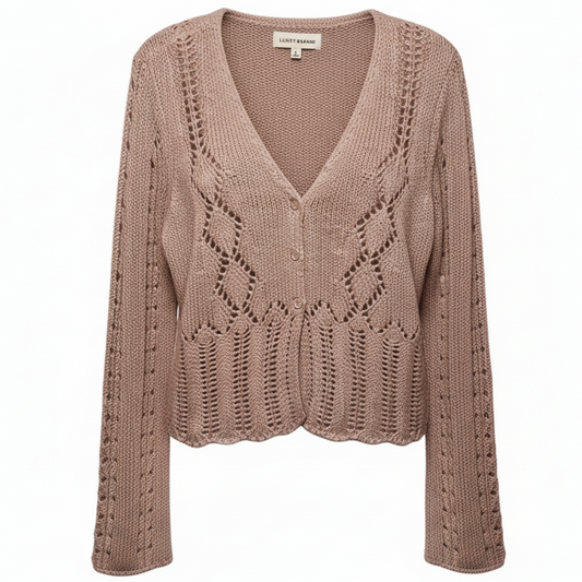 Pointelle Cropped Cardigan By Lucky Brand In Pink, Size: S