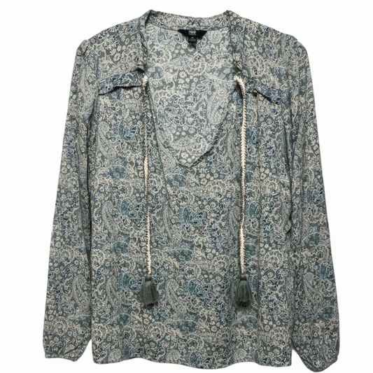 Cara Top Tie Front Printed Embroidered Blouse Designer By Frye X Anthropologie In Paisley Print, Size: M