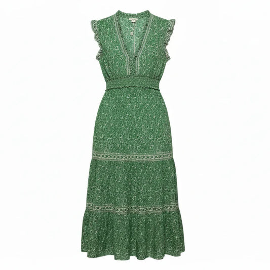 Dress Casual Maxi By Max Studio In Green & White, Size: M
