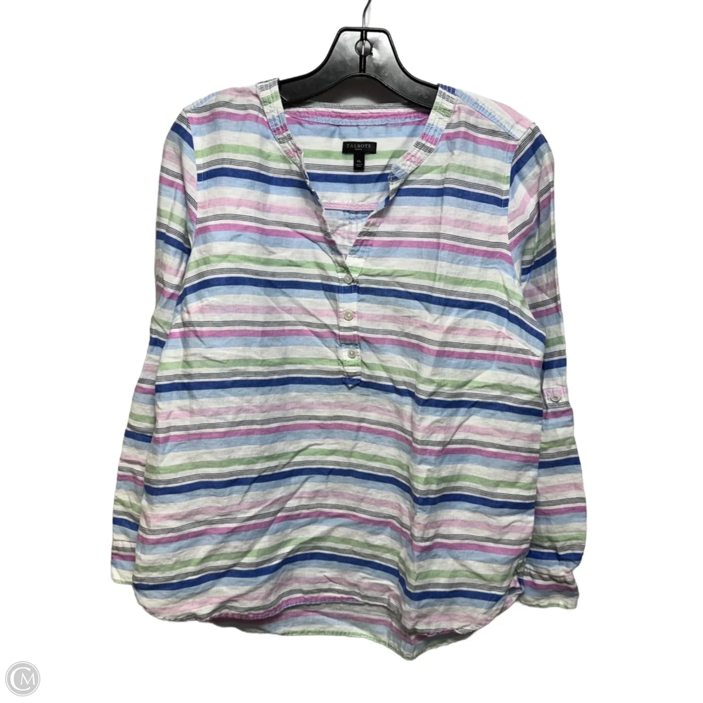 Linen Top Long Sleeve By Talbots In Striped Pattern, Size: Mp