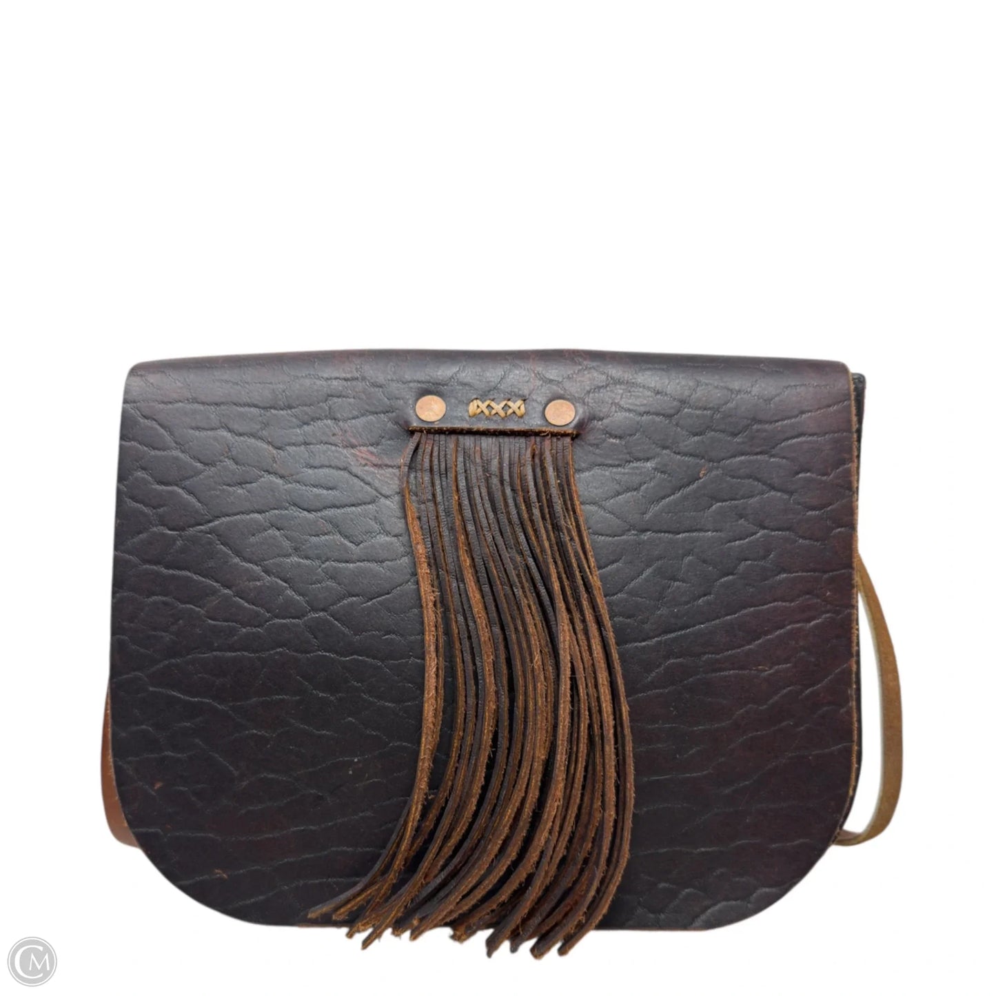 Fringed Leather Crossbody Bag By Candler Leather Goods, Size: Medium