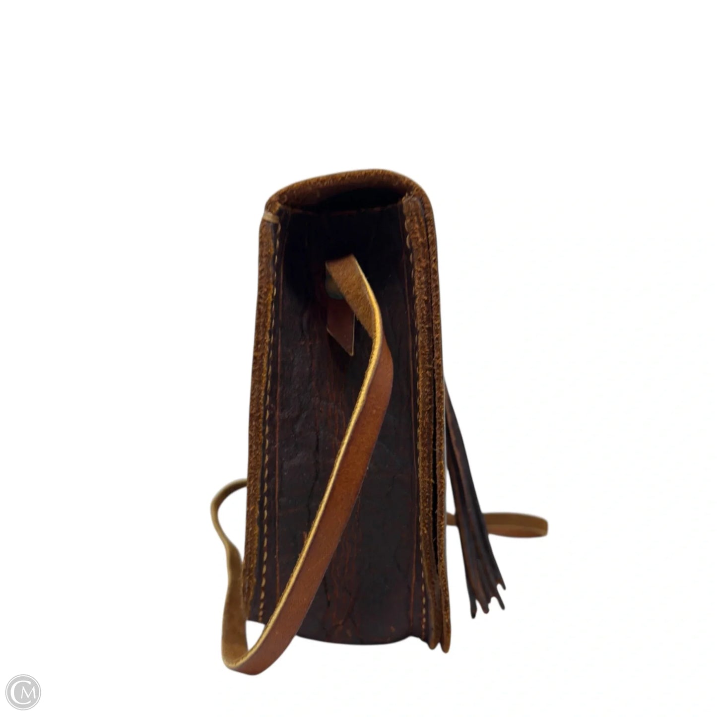 Fringed Leather Crossbody Bag By Candler Leather Goods, Size: Medium