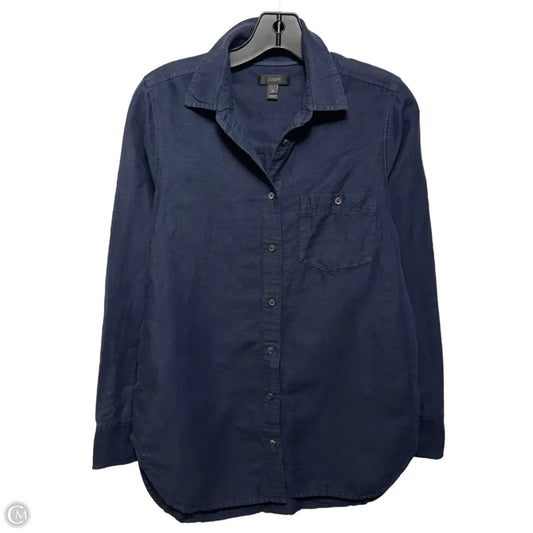 Linen Blend Top Long Sleeve By J. Crew In Navy, Size: 4