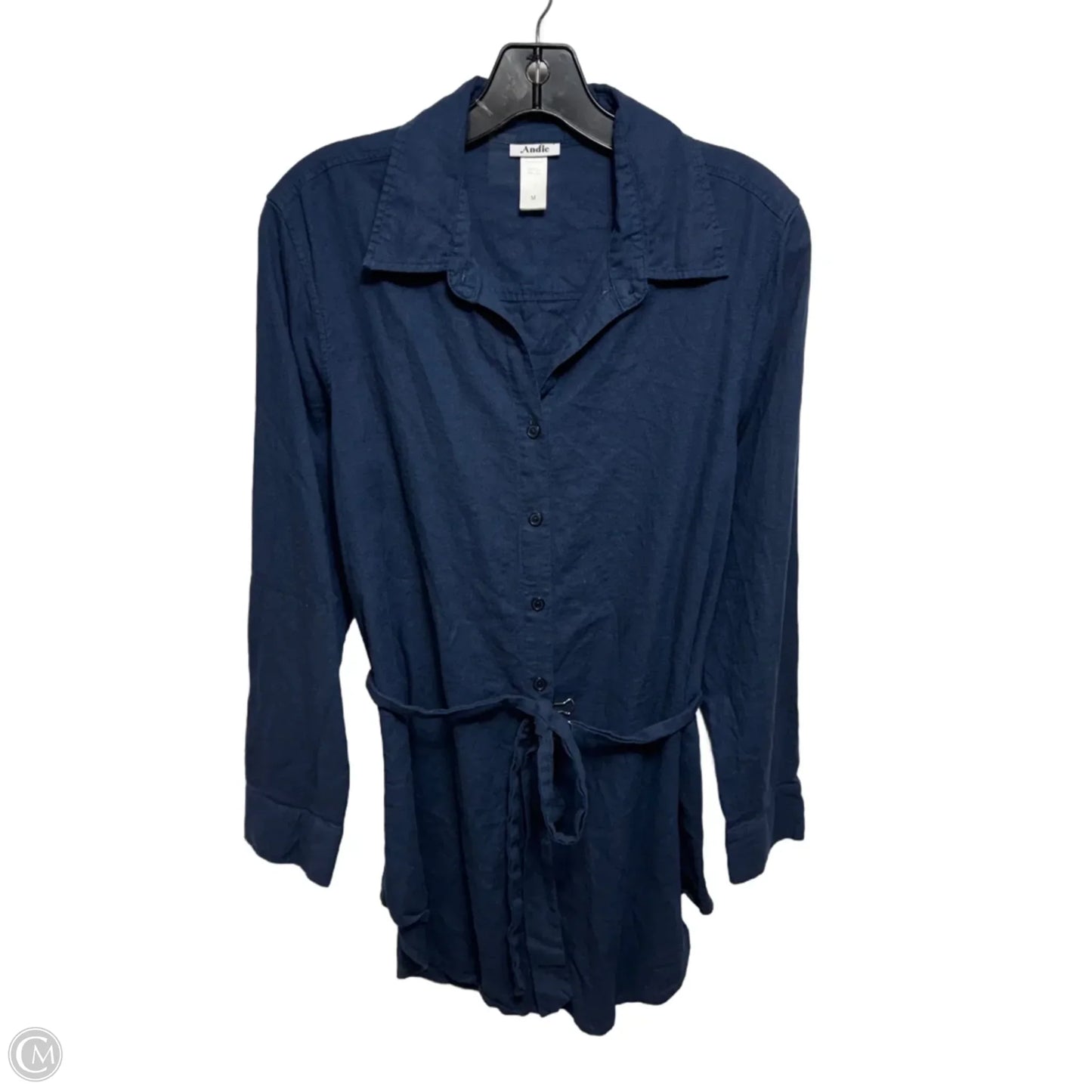 Linen Blend Tunic Long Sleeve By andie In Blue, Size: M