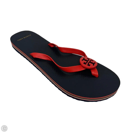 Flip Flop Sandals Designer By Tory Burch In Black & Red, Size: 10
