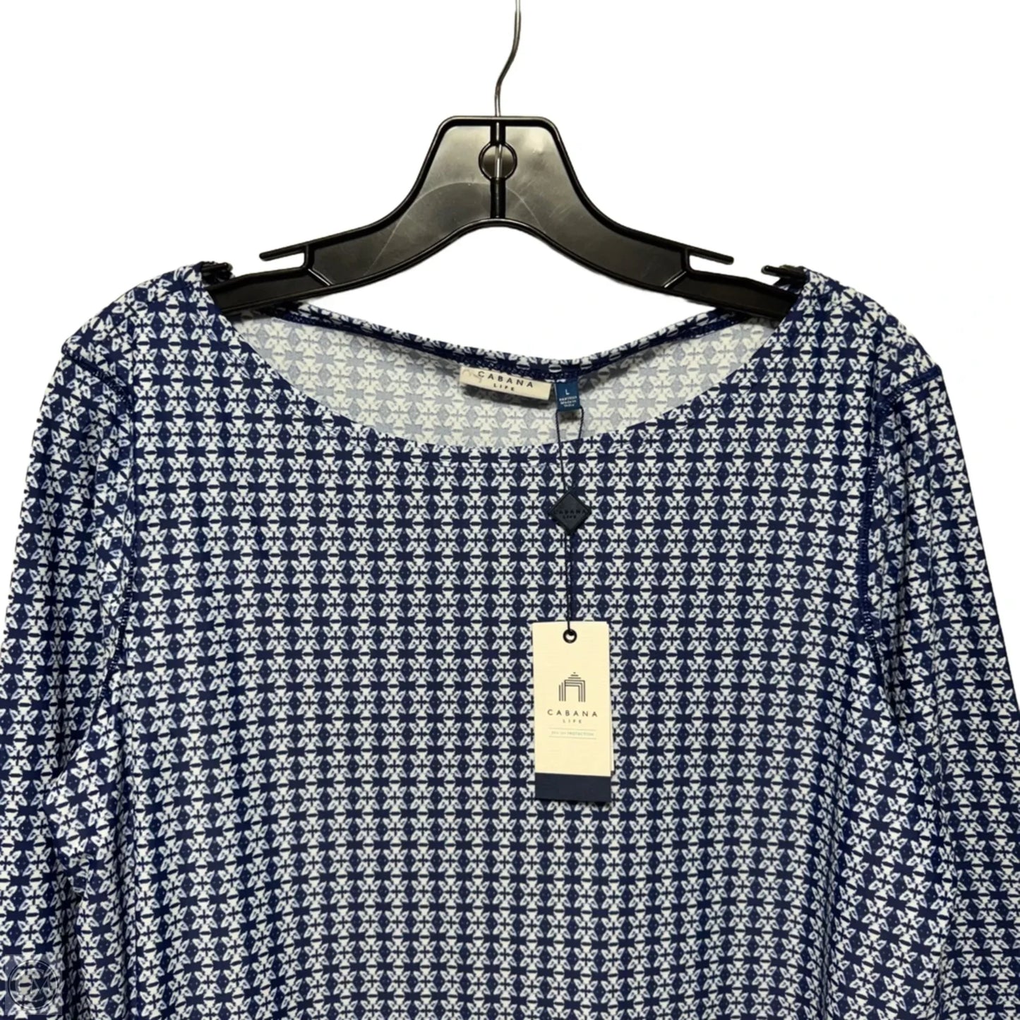 Dress Casual Short By Cabana Life In Blue & White, Size: L
