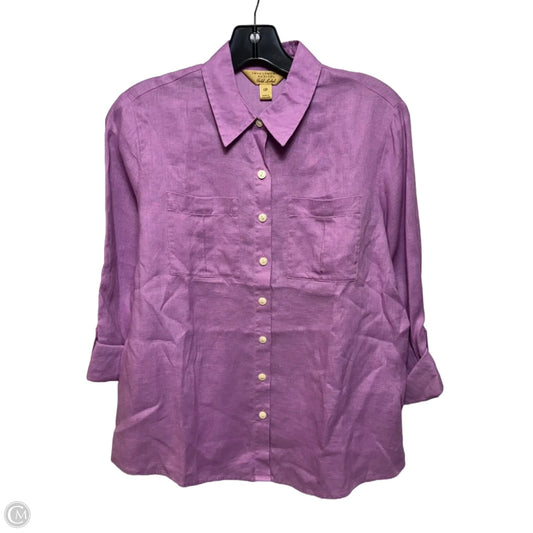 Linen Top Long Sleeve By Investments In Purple, Size: 12p