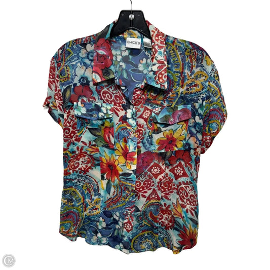 Silk Top Short Sleeve By Chicos In Multi-colored, Size: L
