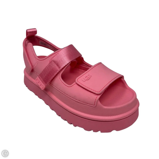 GoldenGlow Platform Sandals Designer By Ugg In Pink, Size: 7