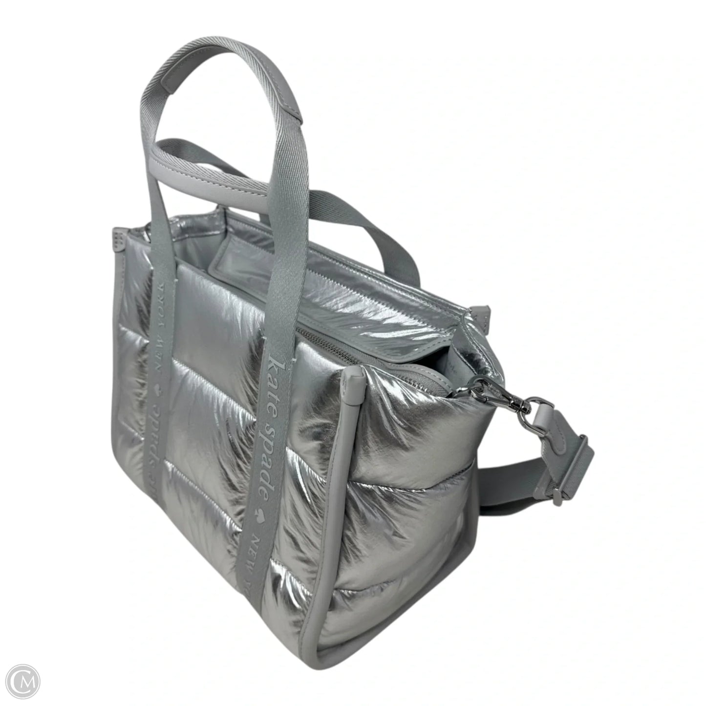 Metallic Puffer Satchel Handbag Designer By Kate Spade, Size: Medium