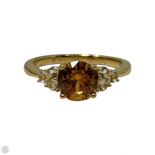 Yellow Stone Ring Gold Tone Over Sterling Silver, Size: 8