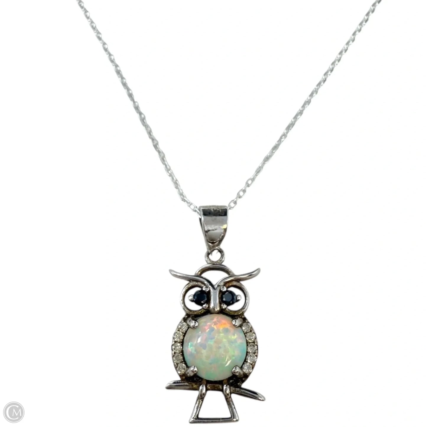 White Opal & Sterling Silver Owl Necklace