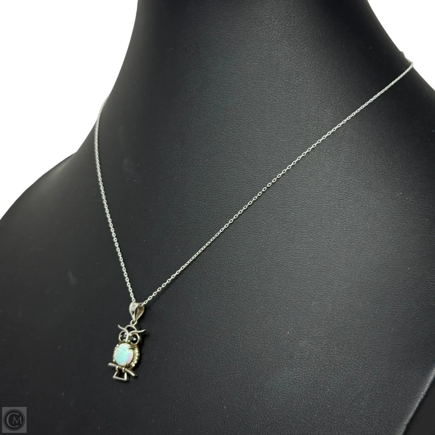 White Opal & Sterling Silver Owl Necklace