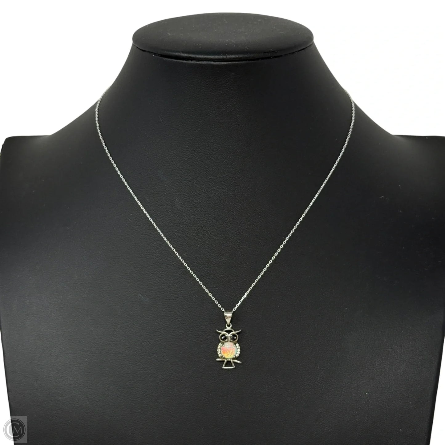 White Opal & Sterling Silver Owl Necklace