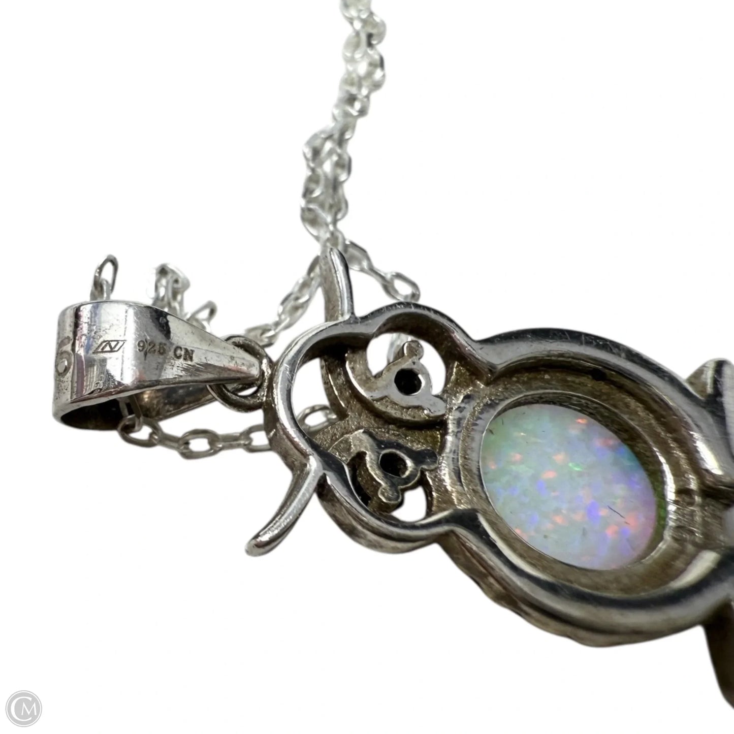 White Opal & Sterling Silver Owl Necklace