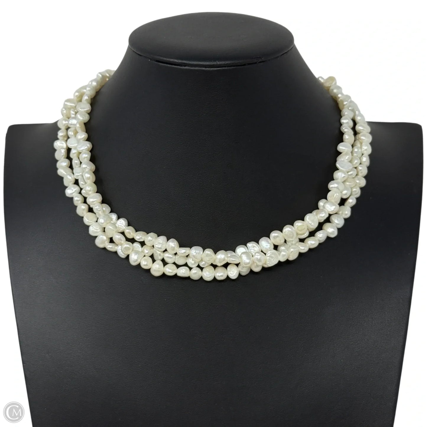 Triple Strand Cultured Freshwater Baroque Pearl  Necklace With Sterling Silver Clasp