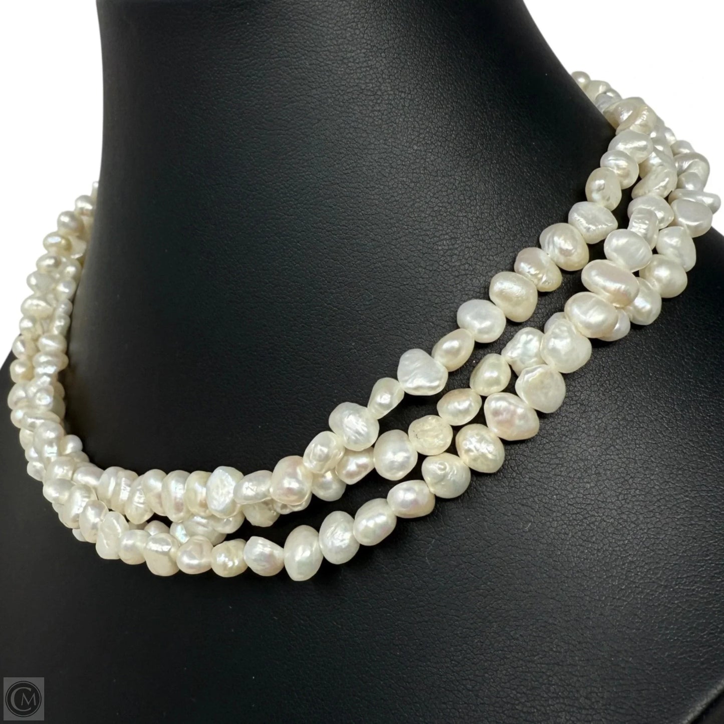 Triple Strand Cultured Freshwater Baroque Pearl  Necklace With Sterling Silver Clasp
