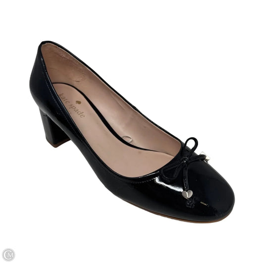 Patent Bow Block Heel Shoes Designer By Kate Spade In Black, Size: 7.5