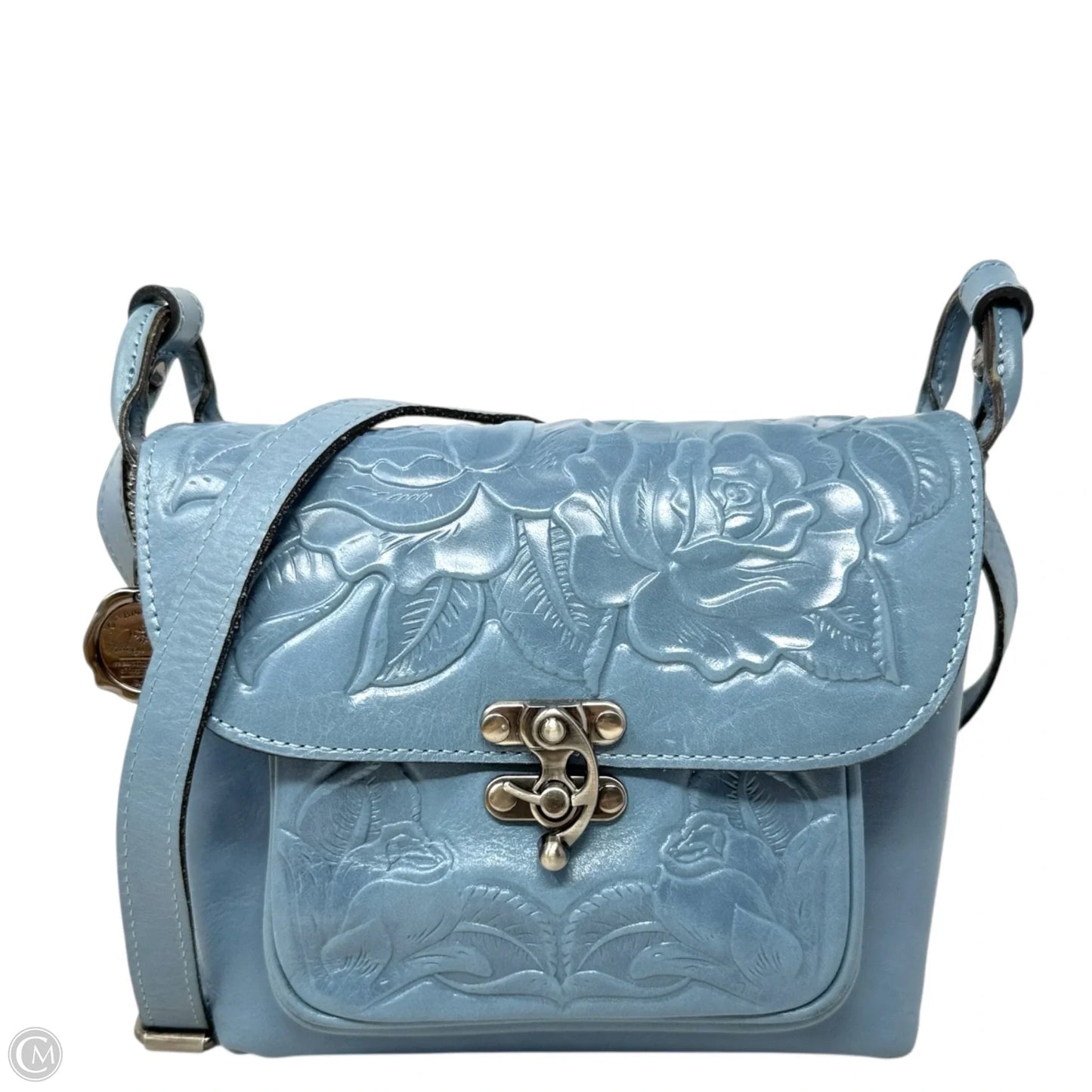 Leandra Tooled Leather Flap Crossbody In Safflower Blue Designer By Patricia Nash, Size: Medium